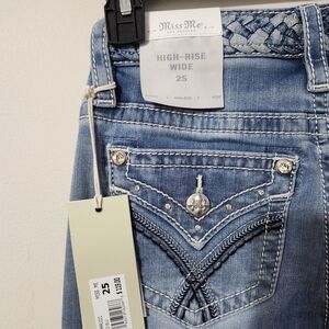 Miss Me High-Rise Wide Jeans - Denim Blue Size 25 New